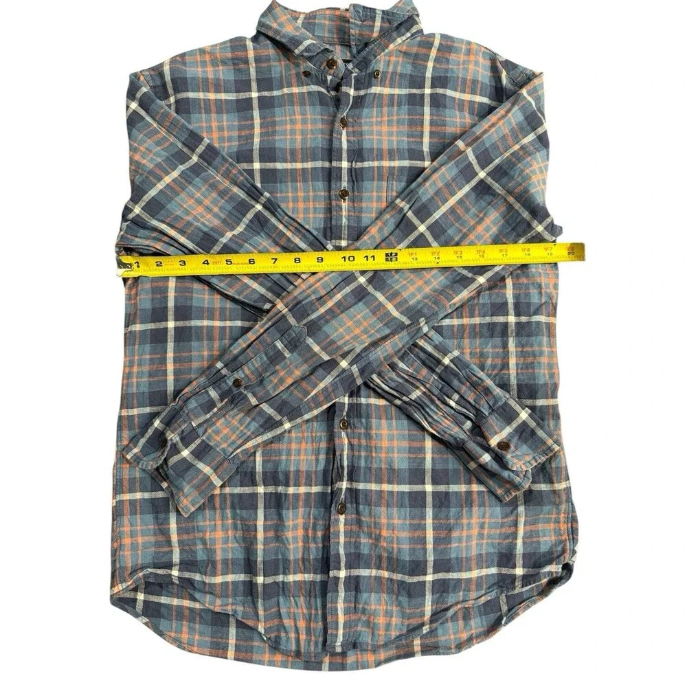 J Crew Mens Dress Shirt Medium M Blue Orange Plaid Long Sleeve Button Up Cotton